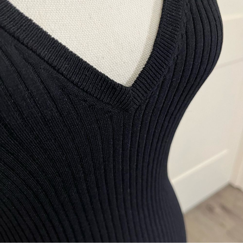 Generation Love Black Stretch Rib Knit V Neck Dress Xs - Picture 6 of 6